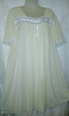 复古 Miss Elaine 黄色柔软透明尼龙花卉花边娃娃睡衣 2XL  — 第 1/4 张图片