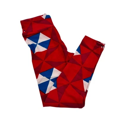 LuLaRoe Niños Leggings Rojo Azul Blanco Estampado Geométrico S/M 2-8 Americana Paraguas Foto 1 de 4