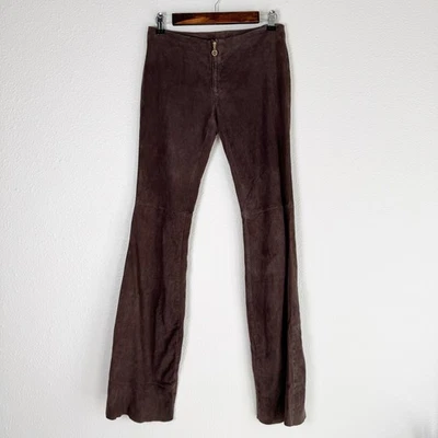 tory burch | Pantalones de lujo para mujer marrón 100% cuero genuino cremallera pierna acampanada talla 2 Foto 1 de 4