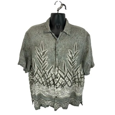 Vintage Reunion 100% Silk Shirt Tropical Flora Green Size Large Breathable  - Image 1 of 4