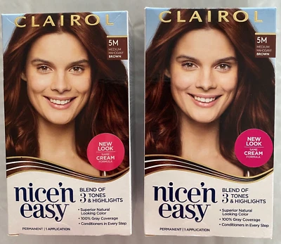Paquete de 2 colores de pelo Clairol Nice ’N Easy #5M marrón caoba mediano, NUEVO Y SELLADO Foto 1 de 4