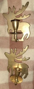 SOLID BRASS INDIA REINDEER OR CARIBOU STAND UP CANDLE HOLDER SET OF 2 - Picture 1 of 6