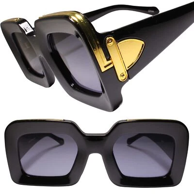 Black and Gold Chunky Rap Shades Bold and Thick Frame Hip Hop Sunglasses - Image 1 of 3