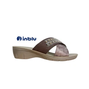 Womens InBlu Slip On Sandals Diamante Padded Summer Holiday Beach Wedge Bronze - Picture 1 of 5