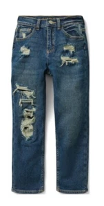 New Justice Girls Mini Mom Destructed Denim Jeans Size 16 - Picture 1 of 3