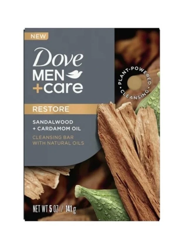 Barra de jabón limpiador de aceite de cardamomo Dove Men + Care Restore Sándalo + Cardamomo, 5 OZ Foto 1 de 1