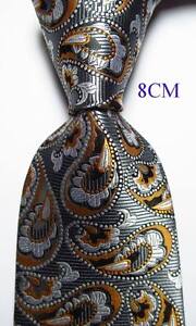 New Classic Paisley Gray White Gold JACQUARD WOVEN 100% Silk Men's Tie Necktie
