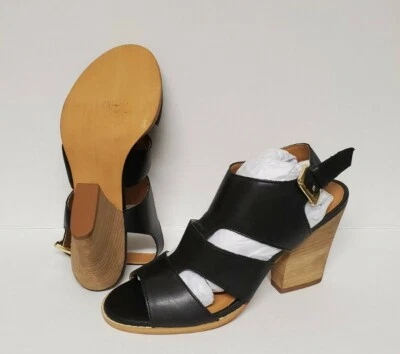 Sandálias femininas MUITO VOLÁTEIS de couro genuíno preto salto aberto tamanho 8 novas sem caixa  - Imagem 1 de 4