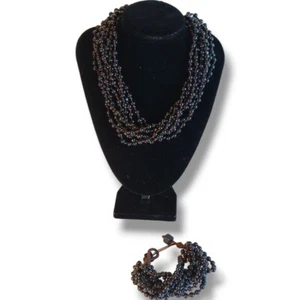 Wooden necklace & Bracelet Set Women's Jewelry Black, Boho Black New - Picture 1 of 8
