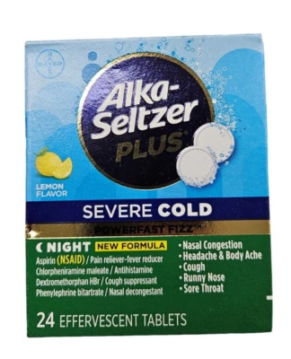 Alka-Seltzer Plus NOCHE FRÍA SEVERA Fórmula LIMÓN 24 pestañas efervescentes -- Foto 1 de 3