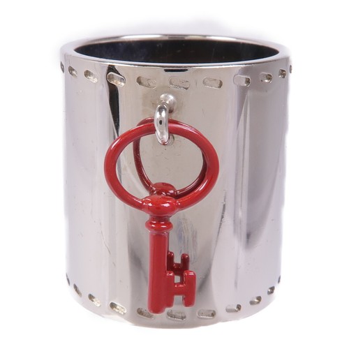 HERMÈS HERMES Portachiavi Sciarpa Anello Metallo Argento Rosso