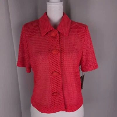 Blusa Breezy Resort Vintage Para Mujer Petite Top Coral Malla Hoja Botones S M NUEVA Foto 1 de 4