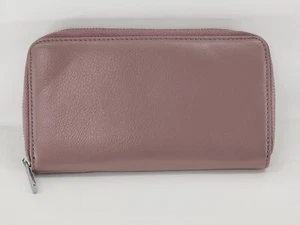 Rose Mauve Large Capacity-36 Slot Card Faux Leather Zip-Around Wallet Clutch - Picture 1 of 7