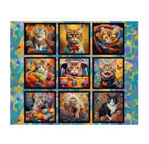 Patchwork Quilting Sewing Fabric Purrfectly Playful Cat Panel 92x110cm - Picture 1 of 3