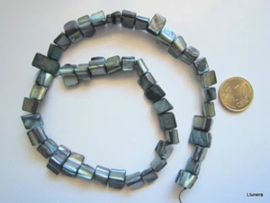 Perlas concha natural triángulo 10 x 8 mm hilo 38 cm verde oscuro abalorios - Photo 1/4