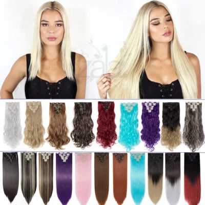 8PCS Clip In Hair Extensions Wavy Full Head Hair Extentions Curly Thick as Human - Image 1 of 4