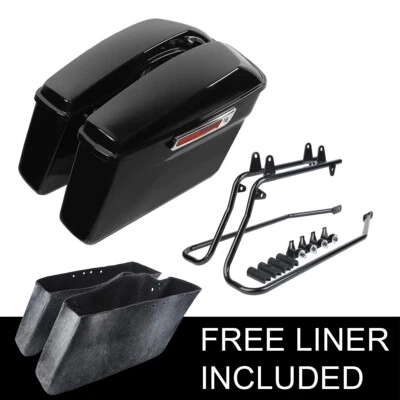 Hard Saddlebags Saddle Bags W/Conversion Brackets For Harley Softail Fatboy FLST - Image 1 of 4