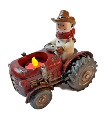 Candelabro Tractor Rojo con Muñeco de Nieve Granja Oficina Vacaciones Decoración Usado  Foto 1 de 4