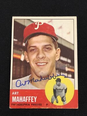 ART MAHAFFEY 1963 TOPPS SIGNED AUTO CARD #385 PHILADELPHIA PHILLIES - Image 1 of 2