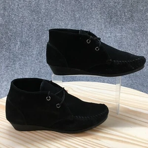 Stivaletti Minnetonka donna 8 casual zeppa mocassino nero pelle scamosciata - Foto 1 di 20