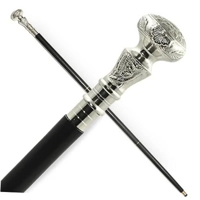 Vintage Antique Walking Cane Wooden Walking Stick Silver Brass Handle Knob  - Image 1 of 4