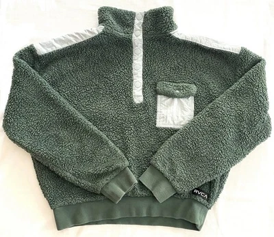 RVCA Off Grid Sherpa Fleece Sweatshirt Adult Small Green 1/4 Button Snap Casual - Image 1 of 4