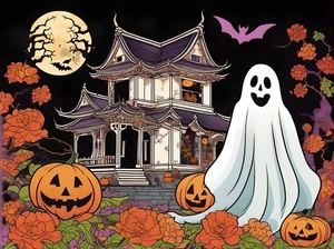 Halloween # 106 - 8 x 10 - T Shirt Iron On - Happy Halloween - Cute Ghost - Picture 1 of 1