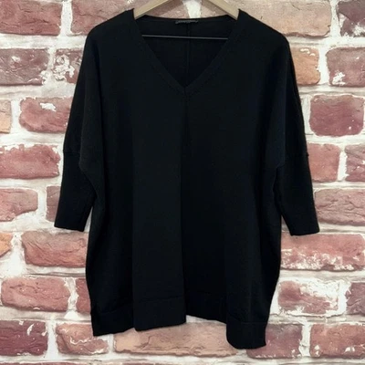 Suéter Eileen Fisher Mujer Pequeño Liso Negro Cuello en V Manga Dolman Tejido Popover Foto 1 de 4
