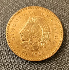 Mexican Bronze Coin Cincuenta Centavos 1956 Collectible Antique Foreign  - Picture 1 of 6