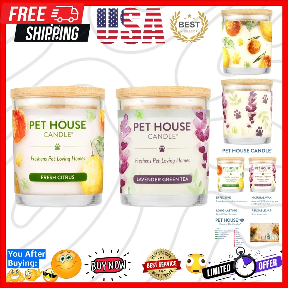 Clean Burning Soy Candle Set for Pets - Aromatherapy in Fresh Citrus & Lavender - Image 1 of 4