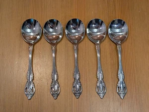 Lotto (5) Oneida Community BRAHMS Set 6 cucchiaini zuppa ciotola rotonda inox 7/8" ottime condizioni - Foto 1 di 9