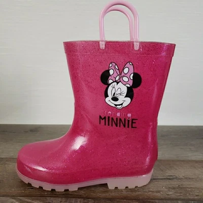 Minnie Mouse Pink Toddler Rain Boots Size 11/12 Glitter Light Up Heels Youth - Image 1 of 4