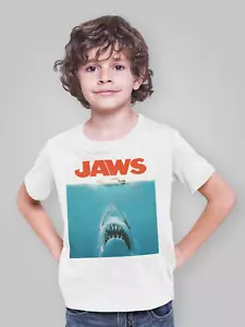 Jaws T-Shirt Shark Amity Island Boys Girls Movie Retro Tee Children Tee Kids - Picture 1 of 1