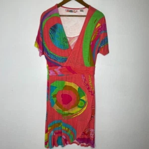 Vestido Desigual XL Brillante Cuello en V Boho Artístico Vibrante Manga Corta Arte - Imagen 1 de 5
