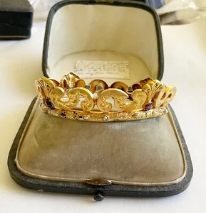 Antique Victorian 10k Early Wedding Bracelet With Garnets, Pearls And Enamel - Picture 1 of 12