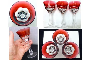 3 Val St Lambert Gevaert glass red champagne wine glasses set wedding Christmas - Picture 1 of 7
