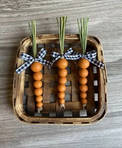 Set of 3 Handmade Wood Bead Carrots With Bows Spring Easter Decor - Picture 1 of 7