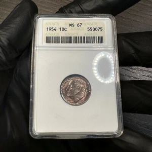 MS67 1954 10C Roosevelt Silver Dime, ANACS Soapbox- Pretty Mint Set Toned - Picture 1 of 6