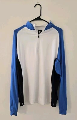 FOOTJOY Mens L LARGE PULLOVER BLUE WHITE MOCKNECK 1/4 ZIP GOLF NYLON STRETCH - Image 1 of 4