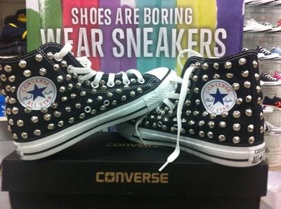 Converse All star Alte Nere personalizzate con Borchie Argento Clean no logo  - Immagine 1 di 4