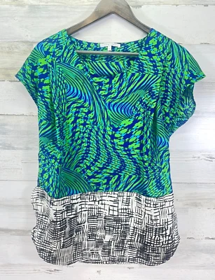 Blusa Corta Collective Concepts Slv Verde Blanca Relajada Geométrica Dobladillo Dividido M Foto 1 de 4