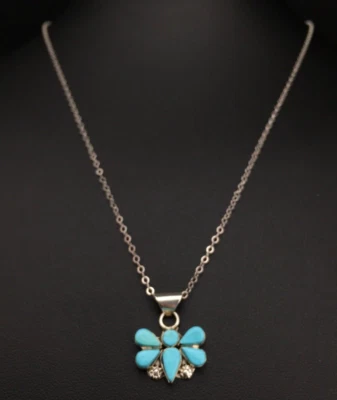 Подвеска в виде бабочки с бирюзой юго-западный зуни цепочка из чистого серебра 04777 - Изображение 1 из 4