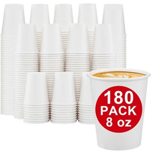 180 Count Paper Cups 8 Oz Disposable Coffee Cups Bulk Thickened Durable Drinking - Picture 1 of 6