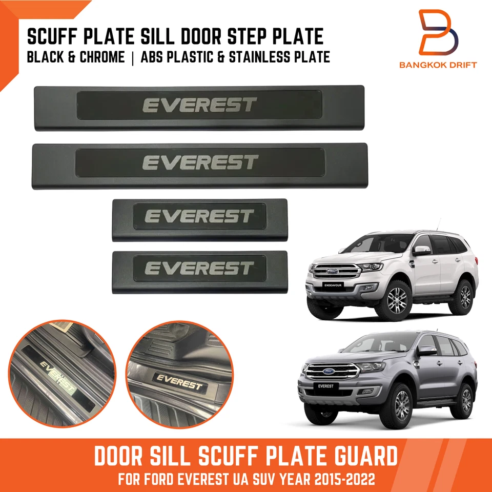 BLACK CHROME SCUFF PLATE DOOR SILL GUARD PROTECTOR FOR FORD EVEREST UA SUV 12-22 - image 1 of 4