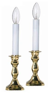 WARWICK OCTAGONAL BRASS ELECTRIC WINDOW CANDLESTICK LAMPS - SET OF TWO - Picture 1 of 1