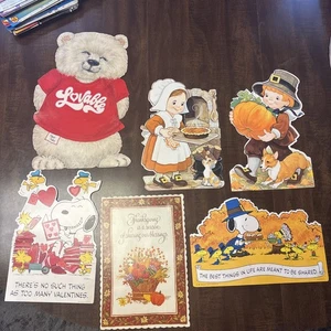 6 Vtg 60’80s Thanksgiving Valentines Die Cut Paper Decorations Hallmark - Picture 1 of 23
