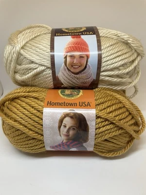 Lot Of  3 Lion Brand Hometown USA Yarn Color LA Tan (1) LV Gold (2) Preowned New - Image 1 of 4