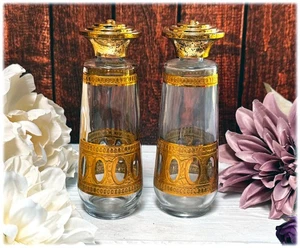 RARE Culver Antigua Glass Salt and Pepper Shakers Gilt Vintage Made in USA HTF - Picture 1 of 6