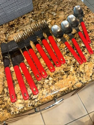 12 Pc Lot Silverware Northland Stainless Japan Set Hanging Red Handle Flatware - Image 1 of 4