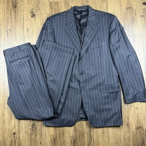 Canali Wool 2 Pc Suit Blazer Dress Pant Men 56L (35x31) Black Pinstripe 3 Button - Picture 1 of 24